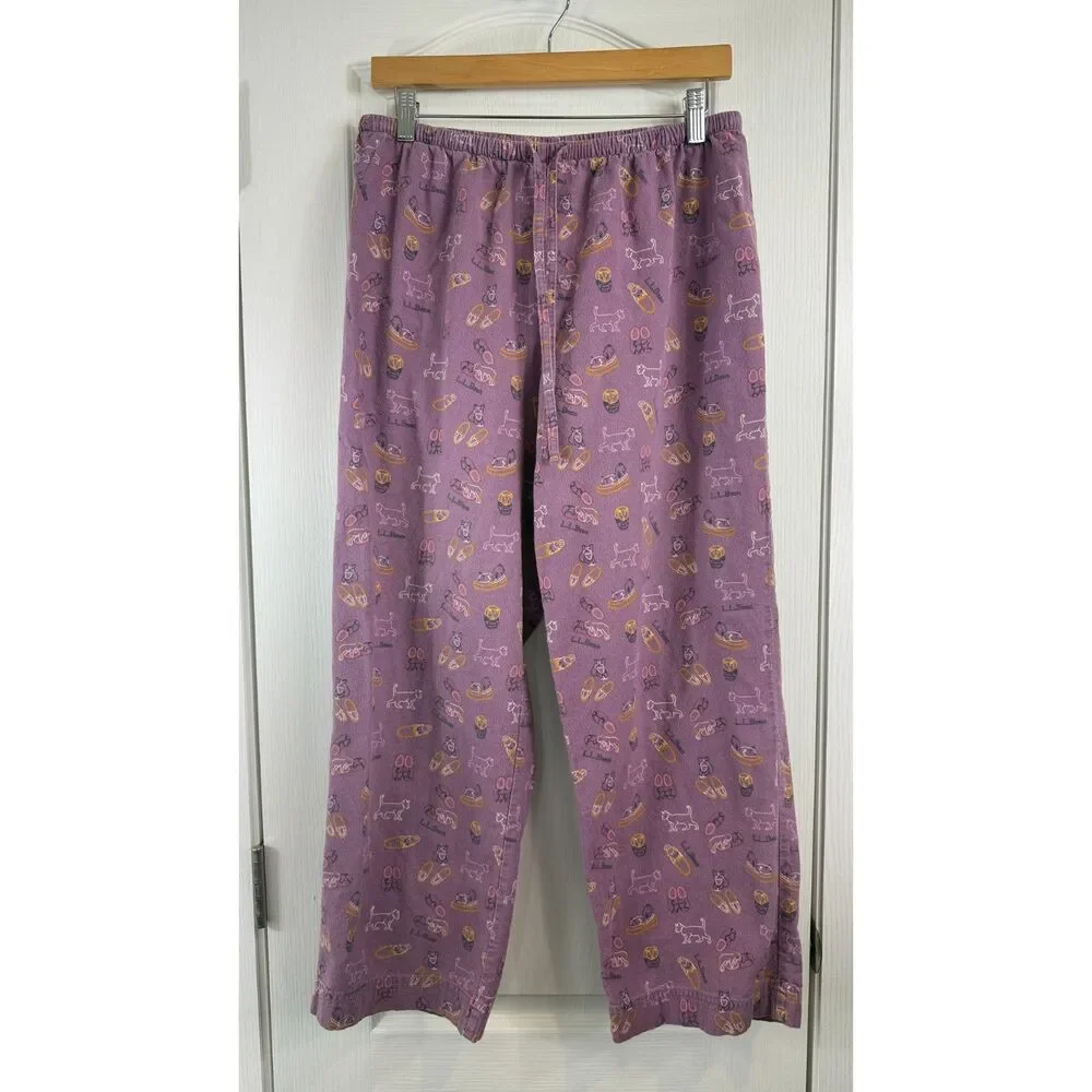 L.L.Bean Women’s Purple Lounge Pajama Pants Medium Petite Cat Slipper Print